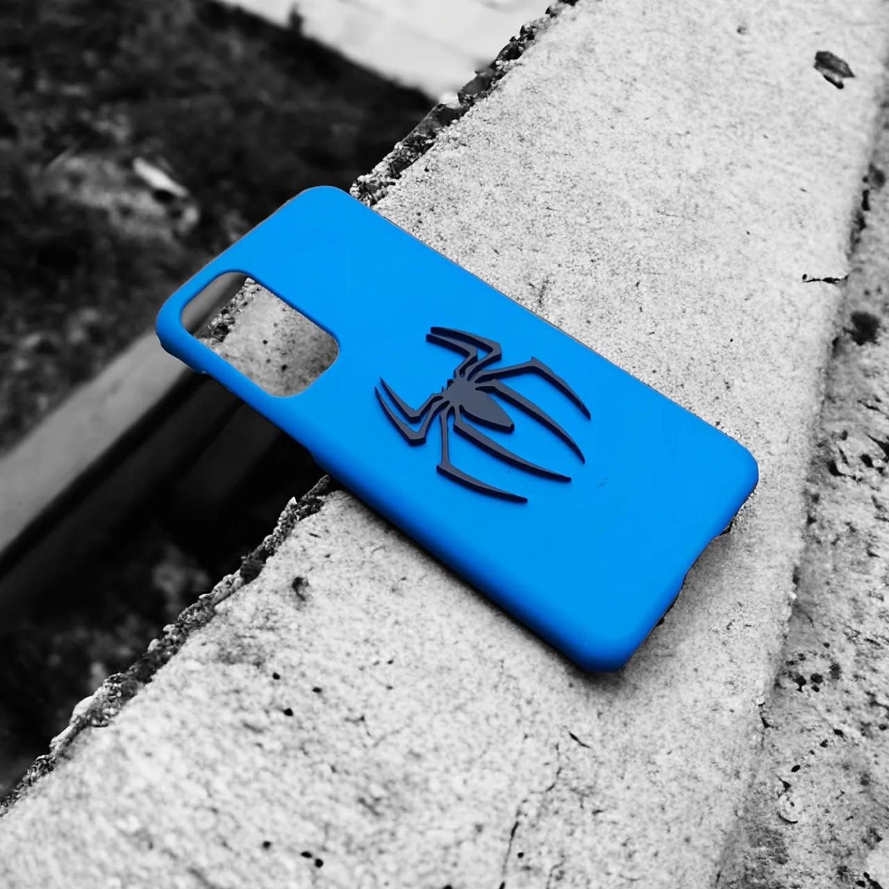 “3D Spider Logo Matte Blue Case”